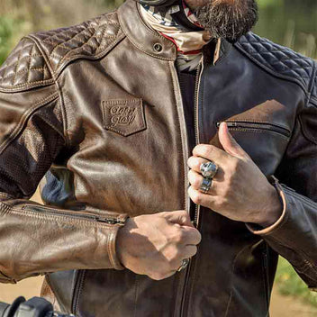 Veste moto cuir marron Rogue Age of Glory. Blackpines.fr