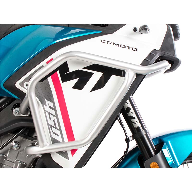 Crash bars reservoir argent Hepco Becker pour CFMOTO 450 MT. Blackpines.fr