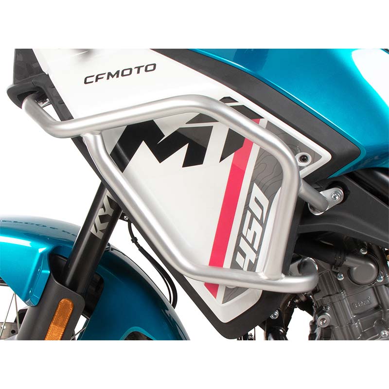 Crash bars reservoir argent Hepco Becker pour CFMOTO 450 MT. Blackpines.fr