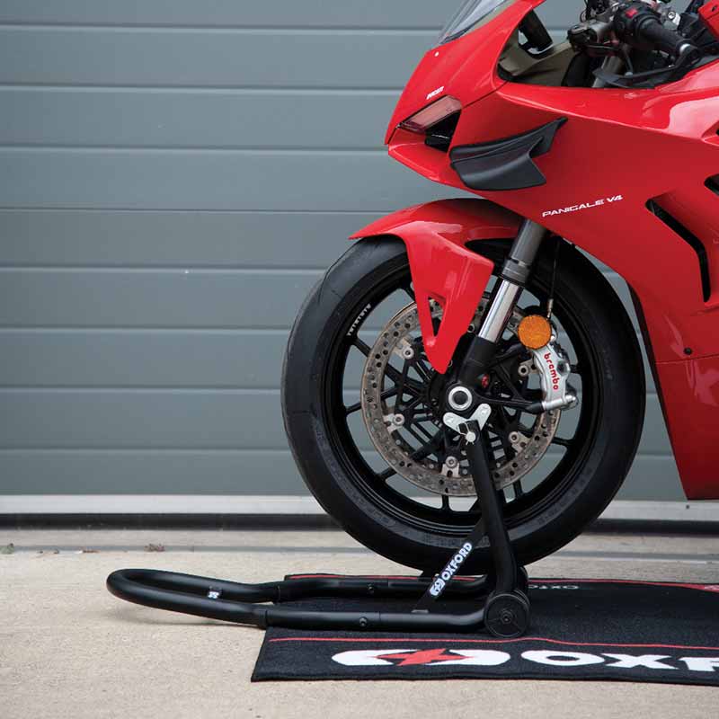 Bequille atelier moto roue avant Oxford OX287. Blackpines.fr