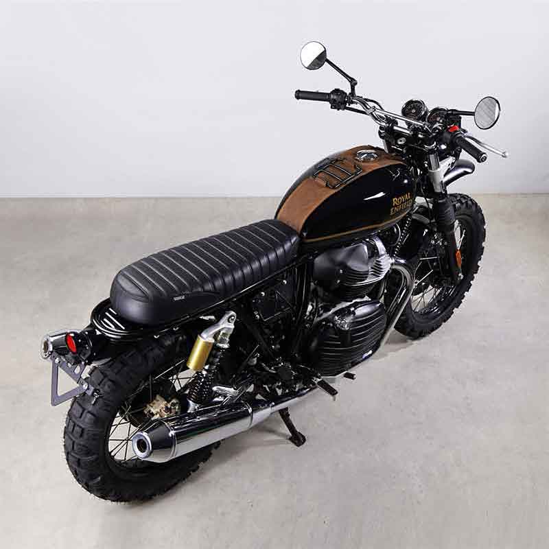 Sangle de reservoir Bonvent en cuir pour Royal Enfield Interceptor. Blackpines.fr
