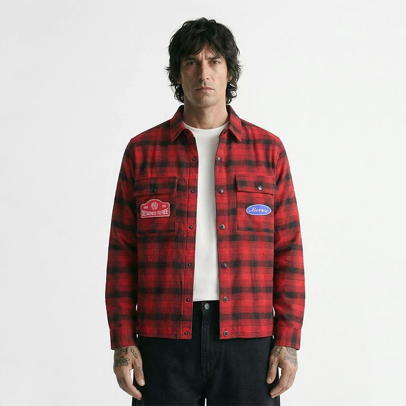 Chemise boxy flanelle MARCUS Morex Custom rouge et noir.