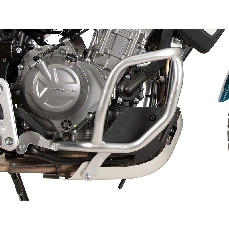 Crash bars moteur argentes Hepco & Becker pour CFMOTO 450MT. Blackpines.fr