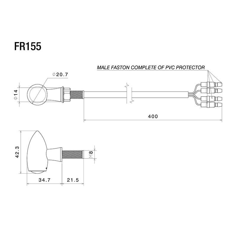 Dimensions clignotant moto CLUB S Rrizoma FR155. Blackpines.fr