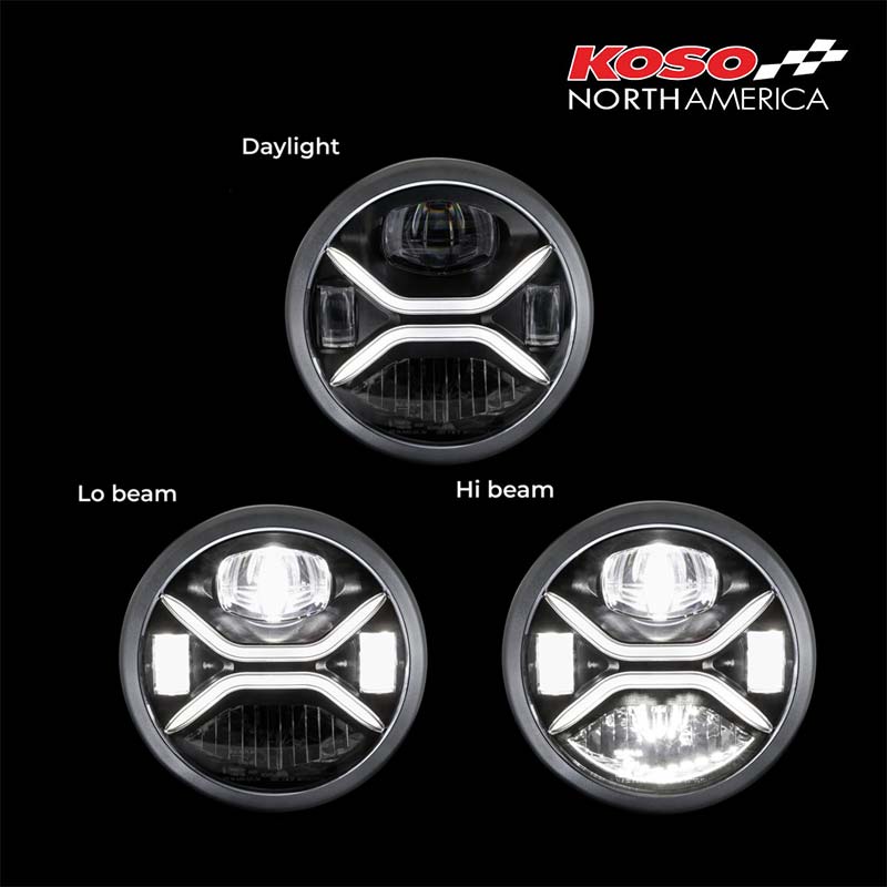 Phare moto LED homologue Zenith de Koso. Blackpines.fr