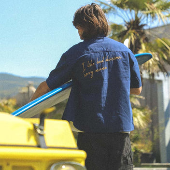 Chemise manches courtes boxy bleue STATION Morex customs.