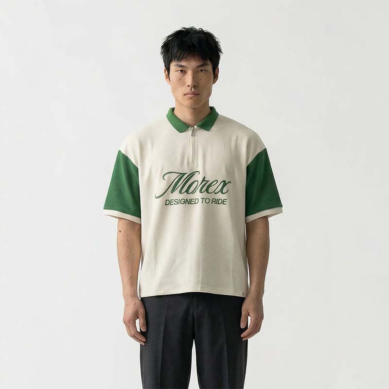 Polo oversize coton nid d'abeille ZARD Morex Custom, écru et vert.