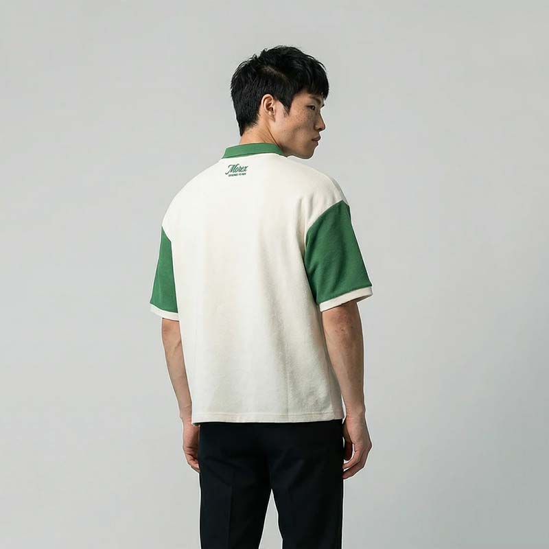 Polo oversize coton nid d'abeille ZARD Morex Custom, écru et vert.