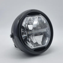 Phare moto LED type 3 avec cuvelage noir. Blackpines.fr