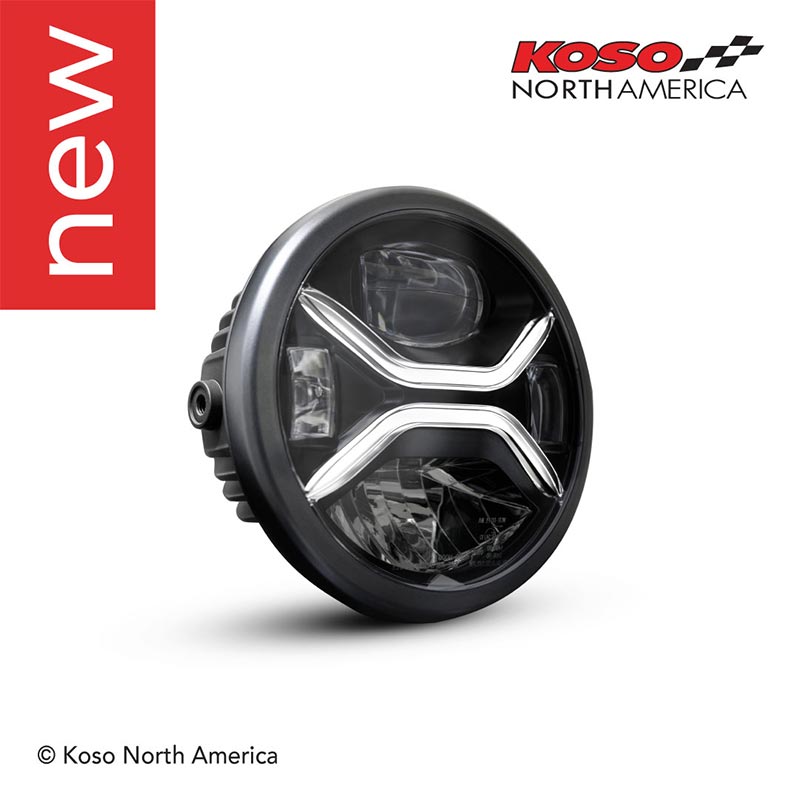 Phare moto LED homologue Zenith de Koso. Blackpines.fr