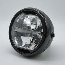 Phare moto LED type 3 avec cuvelage noir. Blackpines.fr