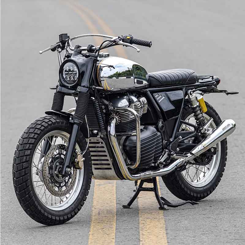 Plaque de phare avec supports relocalisation compteur pour Royal Enfield 650 Bonvent. Blackpines.fr
