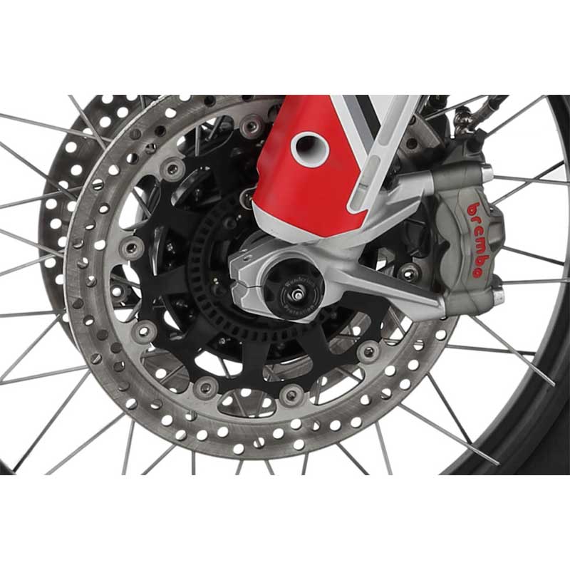 Protection essieu avant moto Ducati DesertX Wunderlich Doubleshock. Blackpines.fr