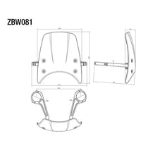 Dimensions du saute-vent Rizoma ZBW081 pour BMW RnineT. Blackpines.fr