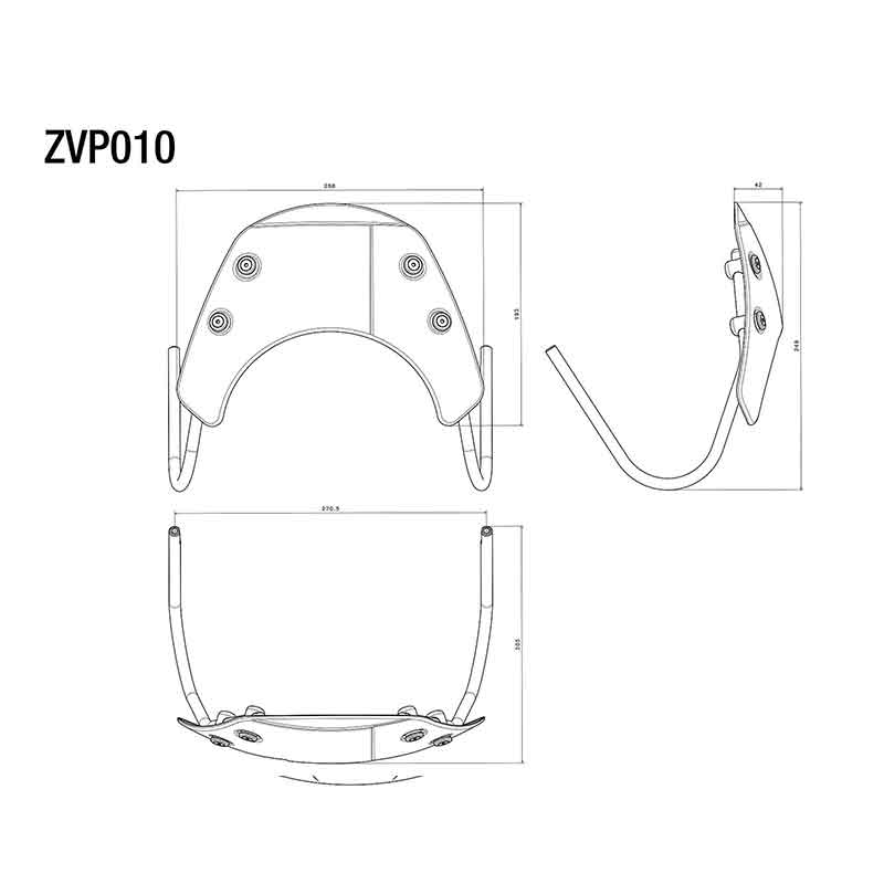 Dimensions du saute-vent Rizoma ZVP010 pour Vespa GTS et GTS Super. Blackpines.fr