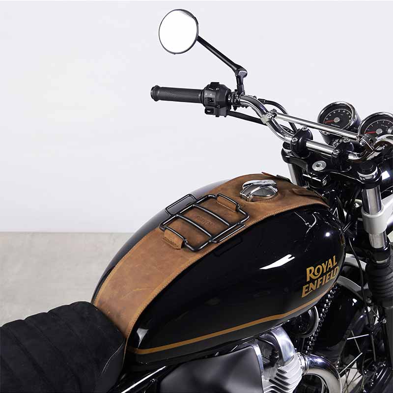 Sangle de reservoir Bonvent en cuir pour Royal Enfield Interceptor. Blackpines.fr