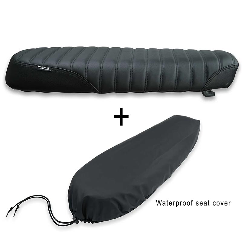 Selle scrambler Classic noire mat pour Royal Enfield Bonvent Motorbikes. Blackpines.fr