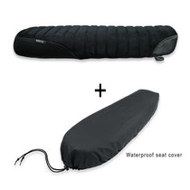 Selle sur mesure artisanale cuir noir dessus suede, coutures côtelées Bonvent pour Interceptor et Continental GT650 avec housse.