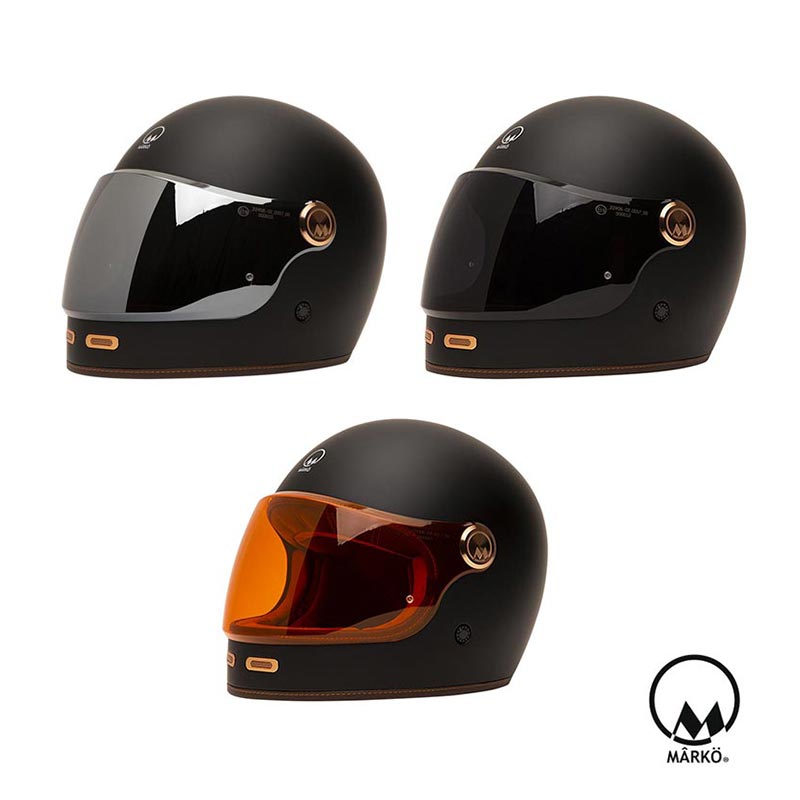 Visières pour casque moto Full Moon 2 de Marko Helmets. Iridium, noire fumée ou orange.