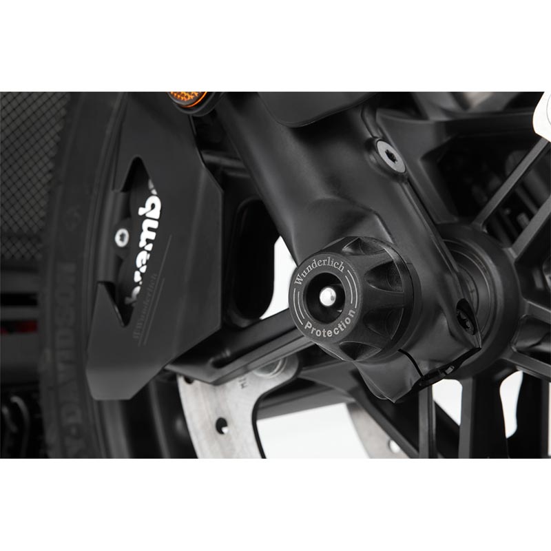 Protection essieu avant Doubleshock Wunderlich pour Harley Pan America 1250. Blackpines.fr