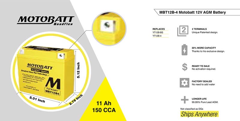 Batterie QuadFlex AGM 12 V Motobatt MBT12B4. Blackpines.fr