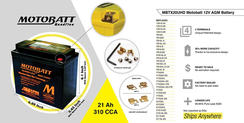 Batterie Motobatt AGM MBTX20UHD 12 V. Blackpines.fr
