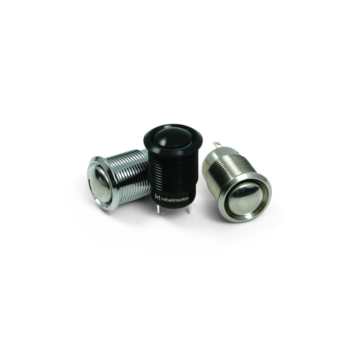 Bouton poussoir moto de 12 mm Rebelmoto. Blackpines.fr