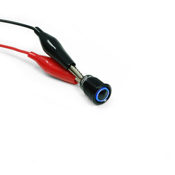 Bouton poussoir moto LED bleue de 12 mm Rebelmoto. Blackpines.fr
