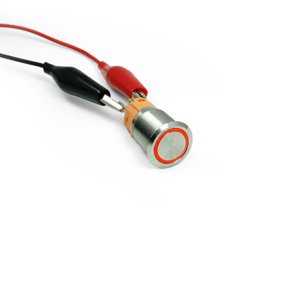 Bouton poussoir moto LED rouge de 16 mm Rebelmoto. Blackpines.fr