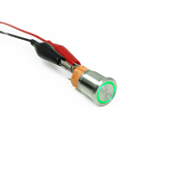 Bouton poussoir moto LED verte de 16 mm Rebelmoto. Blackpines.fr