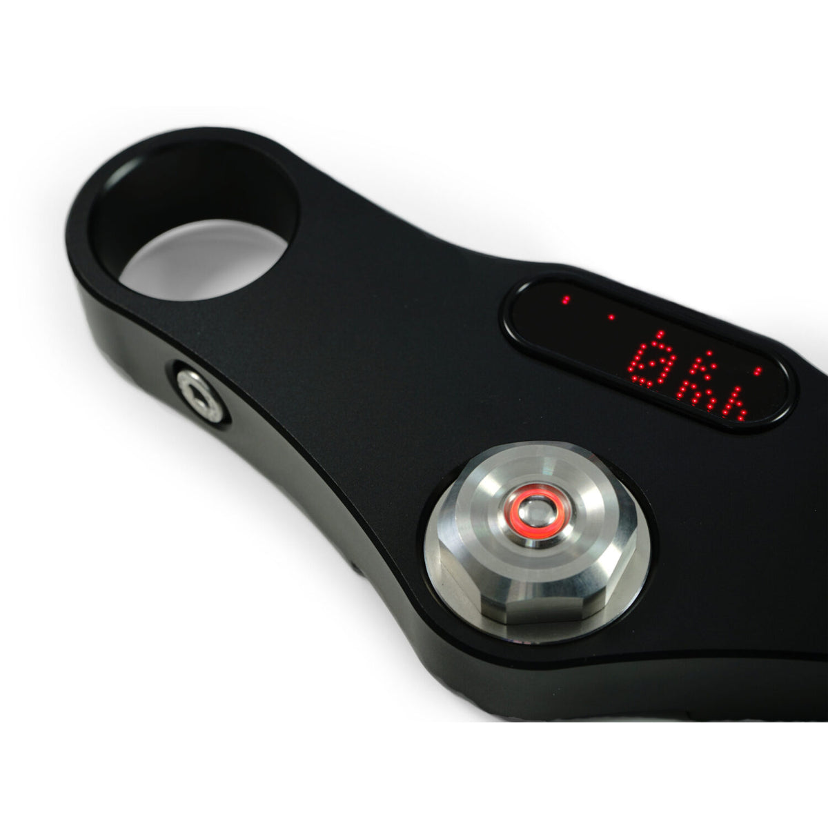 Ecrou de colonne de direction avec bouton poussoir et LED rouge Rebelmoto pour fourche BMW  R100R et R80R. Blackpines.fr