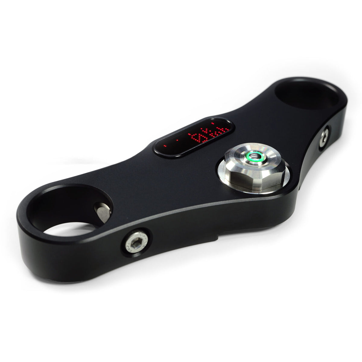 Ecrou de colonne de direction avec bouton poussoir et LED verte Rebelmoto pour fourche BMW  R100R et R80R. Blackpines.fr
