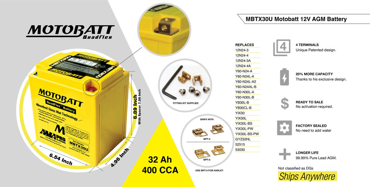 Batterie Motobatt AGM 12 V 32 Ah MBTX30U. Blackpines.fr