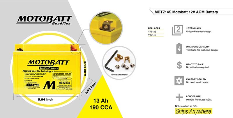 Batterie AGM Motobatt 12 V 11,2 Ah MBTZ14S. Blackpines.fr