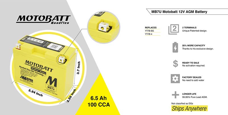 Batterie AGM 12 V MB7U Motobatt. Blackpines.fr