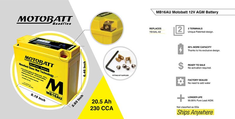 Batterie Motobatt AGM 12V MB16AU. Blackpines.fr