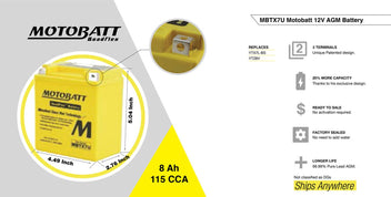 Batterie AGM Motobatt MBTX7U 8 Ah. Blackpines.fr