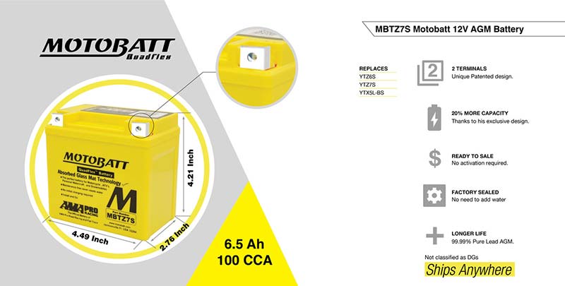 Batterie AGM Motobatt 12 V MBTZ7S. Blackpines.fr