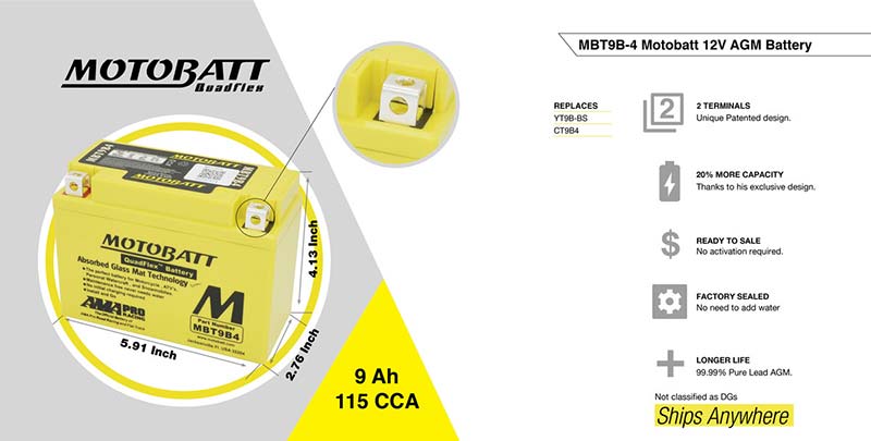 Batterie AGM 12 V 9 Ah Motobatt MBT9B4. Blackpines.fr
