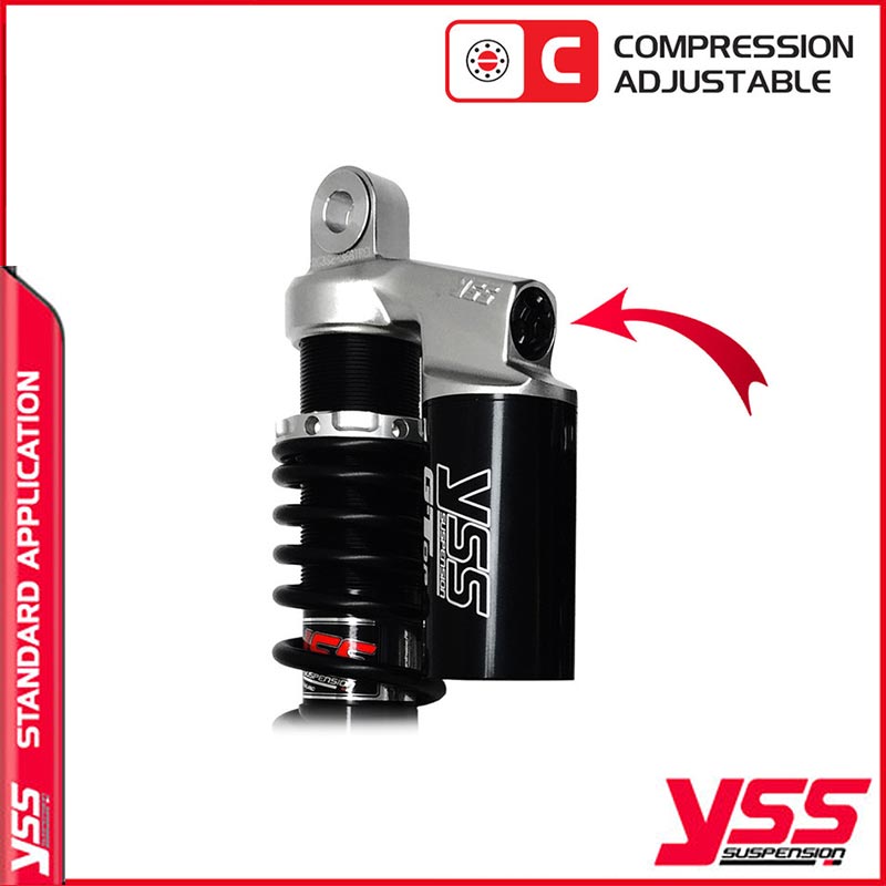 Amortisseurs moto YSS RG-MO-362-TRCL-BLK pour Bonneville T100. Blackpines.fr