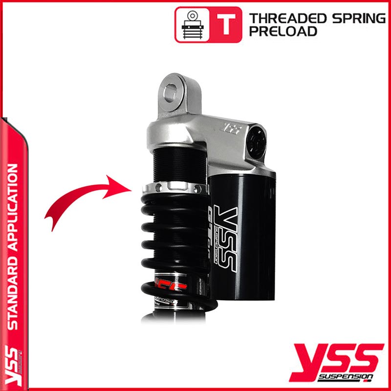 Amortisseurs moto YSS RG-MO-362-TRCL-BLK pour Bonneville T100. Blackpines.fr