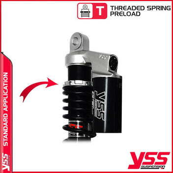 Amortisseurs moto YSS RG-MO-362-TRCL-BLK pour Bonneville T100. Blackpines.fr