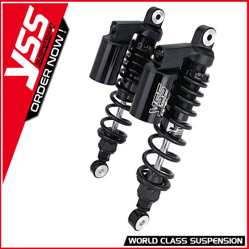 Amortisseurs moto YSS RG-MO-362-TRCL-BLK pour Bonneville T100. Blackpines.fr
