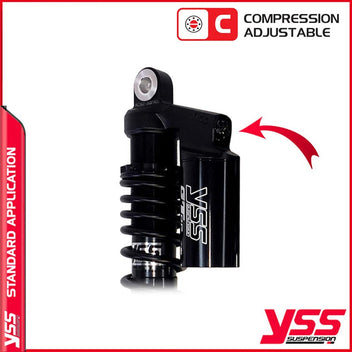Amortisseurs moto YSS RG362 350TRCJ 52B pour Triumph 900 T100. Blackpines.fr