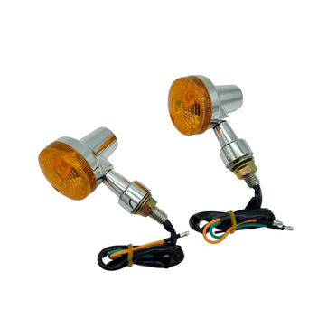 Paire de clignotants moto Vintage chrome. Blackpines.fr