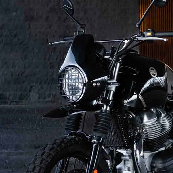 Tete de fourche noire scrambler vintage Bonvent Motorbikes. Blackpines.fr
